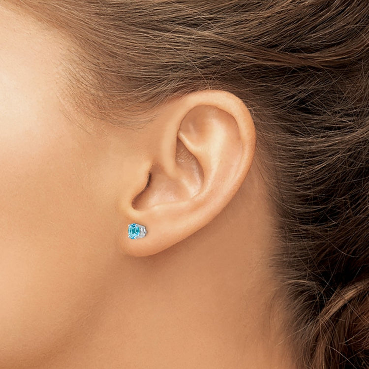 14k White Gold 5mm Round Blue Topaz Post Earrings