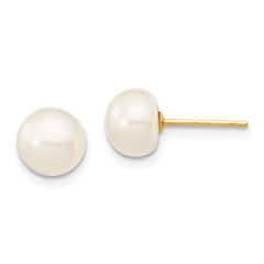 14k 6-7mm White Round Freshwater Cultured Pearl 7.25 inch with 1 Extender Bracelet/18 inch with 2 inch Extender Necklace/Button Earrings Set