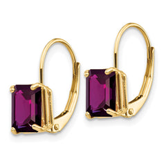 14k 7x5mm Emerald-cut Amethyst Leverback Earrings