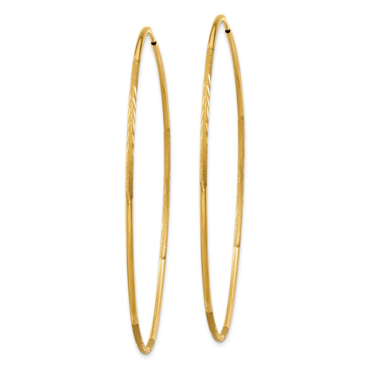14k 1.2x60mm Satin Diamond-cut Endless Tube Hoop Earrings