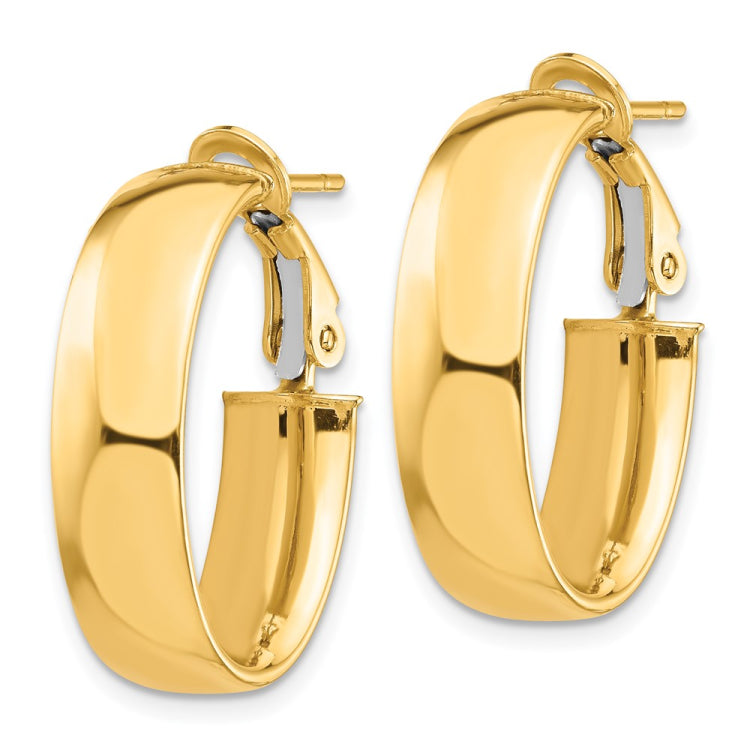 14k 7x24mm High Polished Oval Omega Back Tube Hoop Earrings