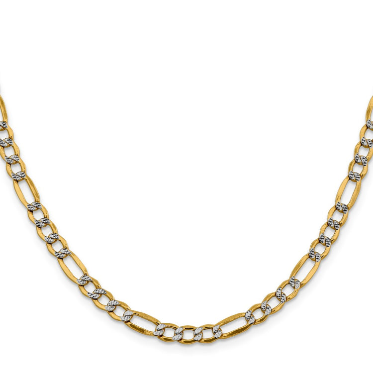 14K 24 inch 5.25mm Semi-Solid with Rhodium Pav� Figaro with Lobster Clasp Chain