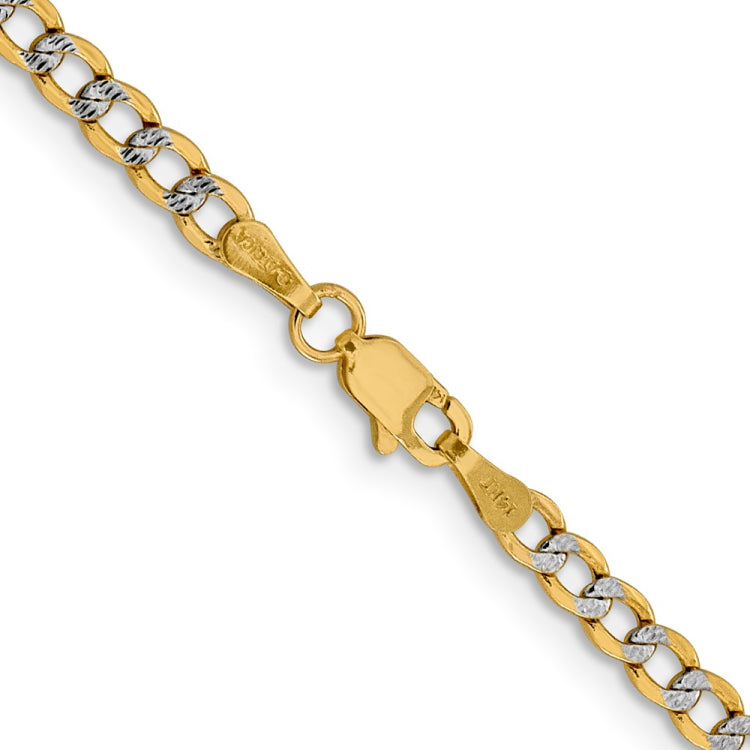 14K 24 inch 3.4mm Semi-Solid with Rhodium Pav� Curb with Lobster Clasp Chain