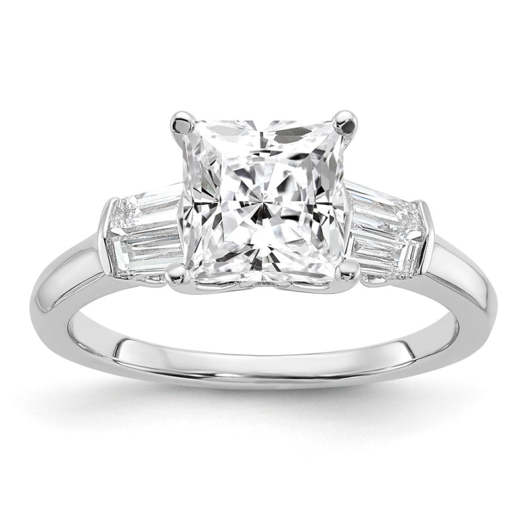 14k White Gold 2 carat Certified Lab Grown Diamond VS+ F+ Princess Complete Three Stone Engagement Ring