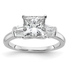 14k White Gold 1/2 carat Lab Grown Diamond VS+ F+ 1 1/2 carat Center Princess Semi Mount Three Stone Engagement Ring