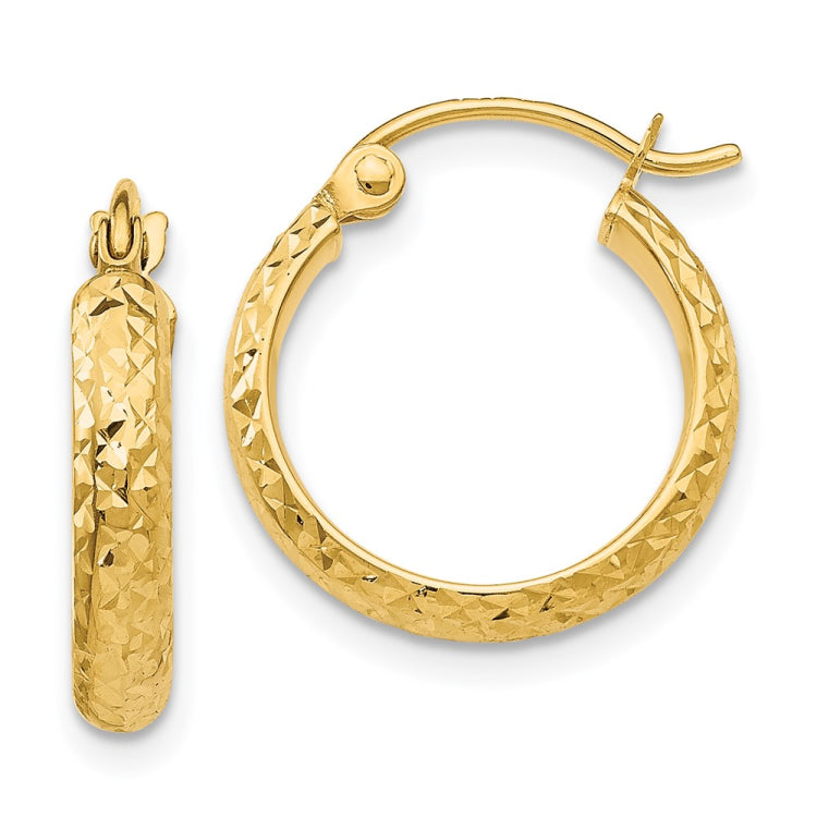 14K 2.8x15mm Diamond-cut Tube Hoop Earrings