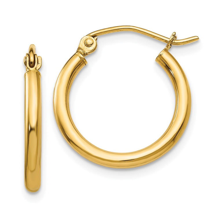 14k 2x17mm Polished Lightweight Tube Hoop Earrings