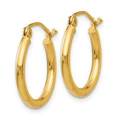 14k 2x17mm Polished Lightweight Tube Hoop Earrings
