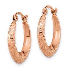 14K Rose Gold 3.25x18mm Textured Tapered Hollow Hoop Earrings