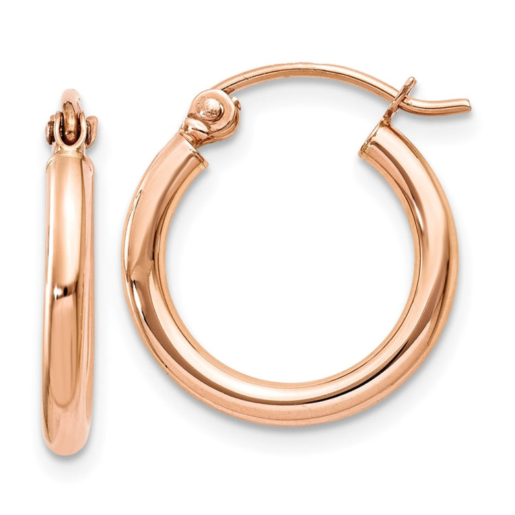 14k Rose Gold 2x15mm Polished Lightweight Tube Hoop Earrings