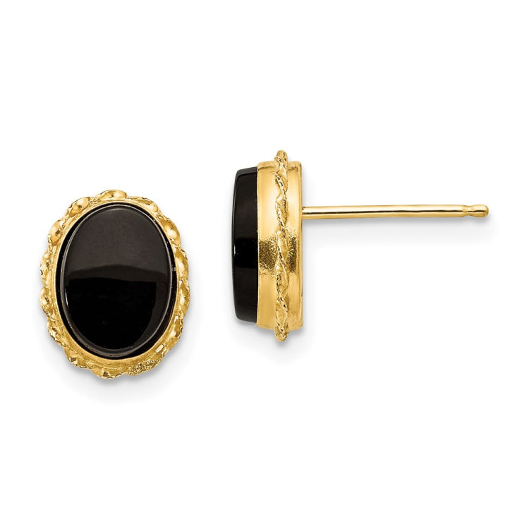 14k Madi K Bezel Oval Onyx Earrings