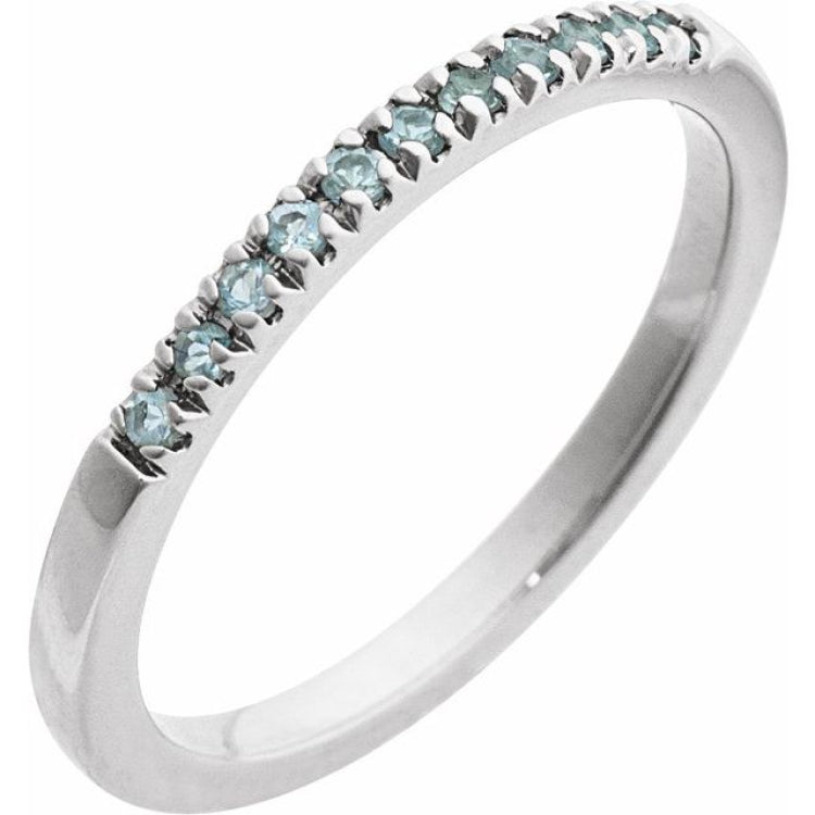 10K White Gold Natural Aquamarine Stackable Ring