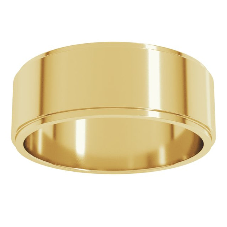 14K Yellow Gold 7 mm Stepped-Edge Flat Band Size 11