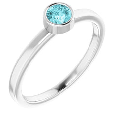 14K White Gold 4 mm Natural Blue Zircon Ring