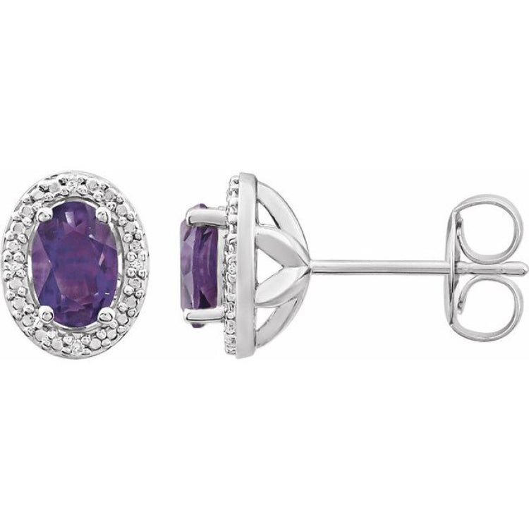 Sterling Silver Natural Amethyst & .025 CTW Natural Diamond Earrings