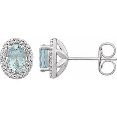 Sterling Silver Natural Aquamarine & .025 CTW Natural Diamond Earrings