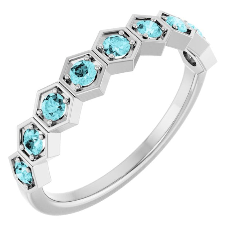 14K White Gold Natural Blue Zircon Stackable Ring