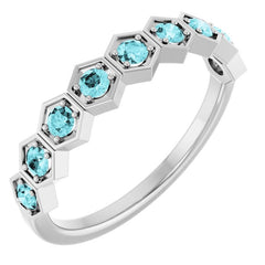 14K White Gold Natural Blue Zircon Stackable Ring
