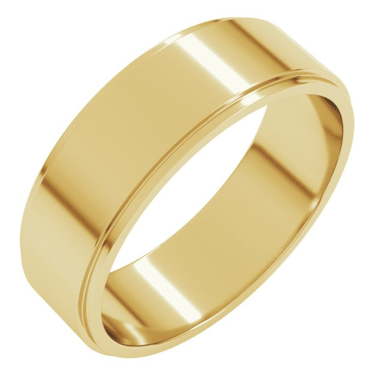 14K Yellow Gold 6 mm Stepped-Edge Flat Band Size 10