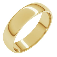 14K Yellow Gold 5 mm Lightweight Half Round Band Size 6
