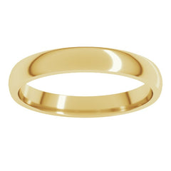 14K Yellow Gold 3 mm Lightweight Comfort-Fit Half Round Band Size 8