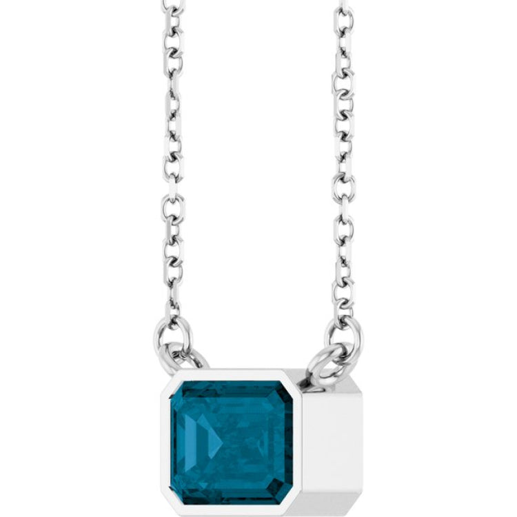 Platinum Natural London Blue Topaz 18" Necklace