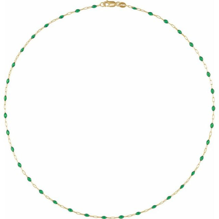 14K Yellow Gold-Filled 1.6 mm Green Enamel Bead Paperclip-Style 16" Chain