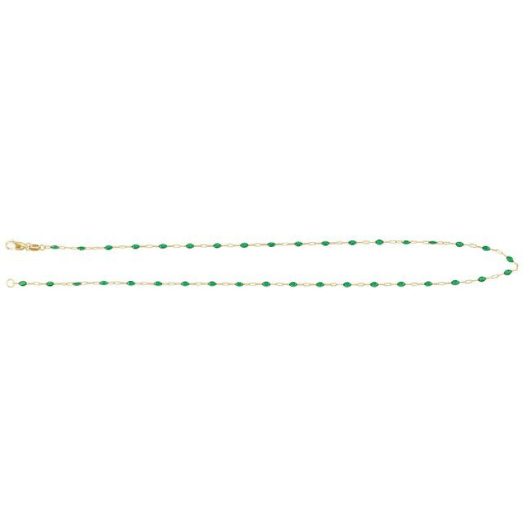 14K Yellow Gold-Filled 1.6 mm Green Enamel Bead Paperclip-Style 18" Chain