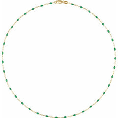 14K Yellow Gold-Filled 1.6 mm Green Enamel Bead Paperclip-Style 20" Chain