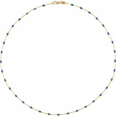 14K Yellow Gold-Filled 1.6 mm Blue Enamel Bead Paperclip-Style 20" Chain