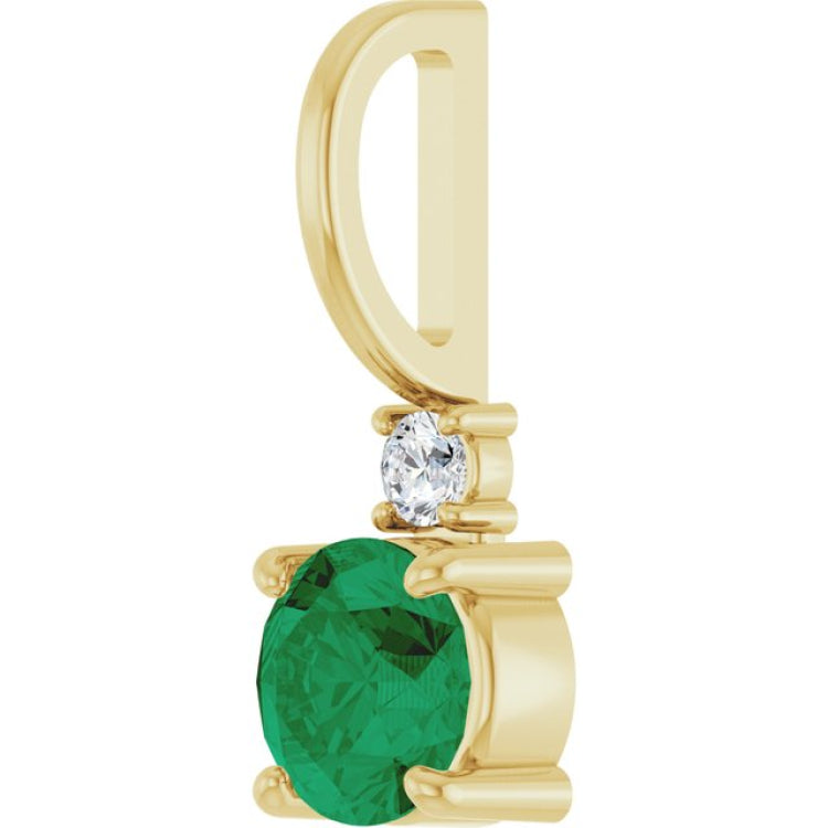 14K Yellow Gold Lab-Grown Emerald  & .03 CT Natural Diamond Charm/Pendant