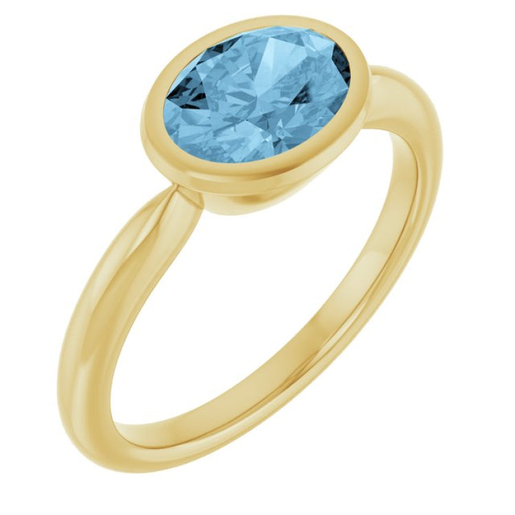 14K Yellow Gold Natural Sky Blue Topaz Solitaire Ring