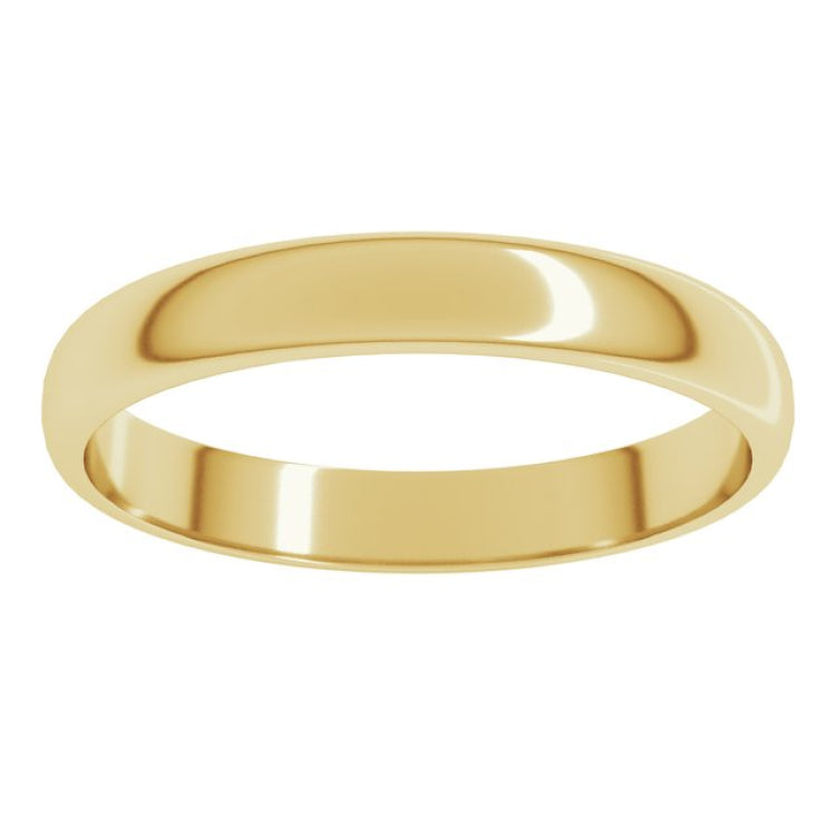 18K Yellow Gold 3 mm Lightweight Half Round Band Size 8