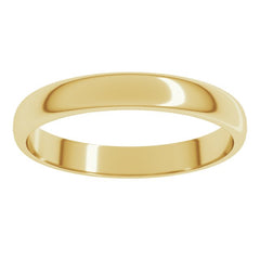18K Yellow Gold 3 mm Lightweight Half Round Band Size 8