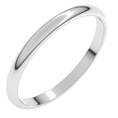14K White Gold 2 mm Lightweight Half Round Band Size 6.5