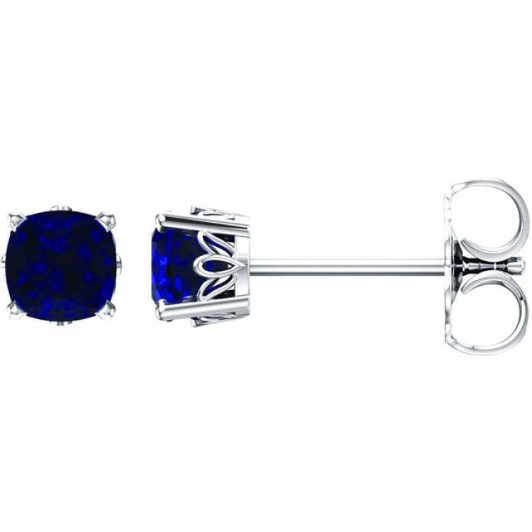 14K White Gold Lab-Grown Blue Sapphire Scroll Setting® Earrings