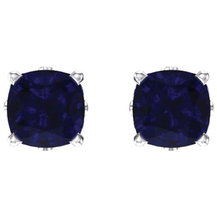 14K White Gold Lab-Grown Blue Sapphire Scroll Setting® Earrings