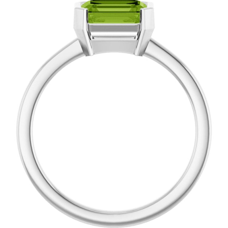14K White Gold Natural Peridot Ring
