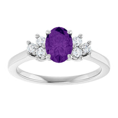 14K White Gold Natural Amethyst & 1/6 CTW Lab-Grown Diamond Ring