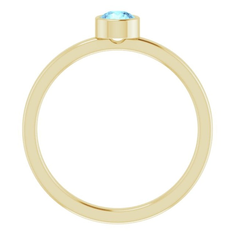 14K Yellow Gold 4 mm Natural Aquamarine Ring