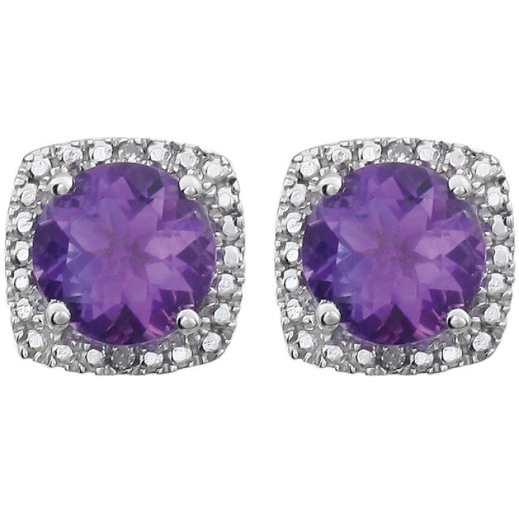 Round 4-Prong Halo-Style Birthstone Stud Earrings