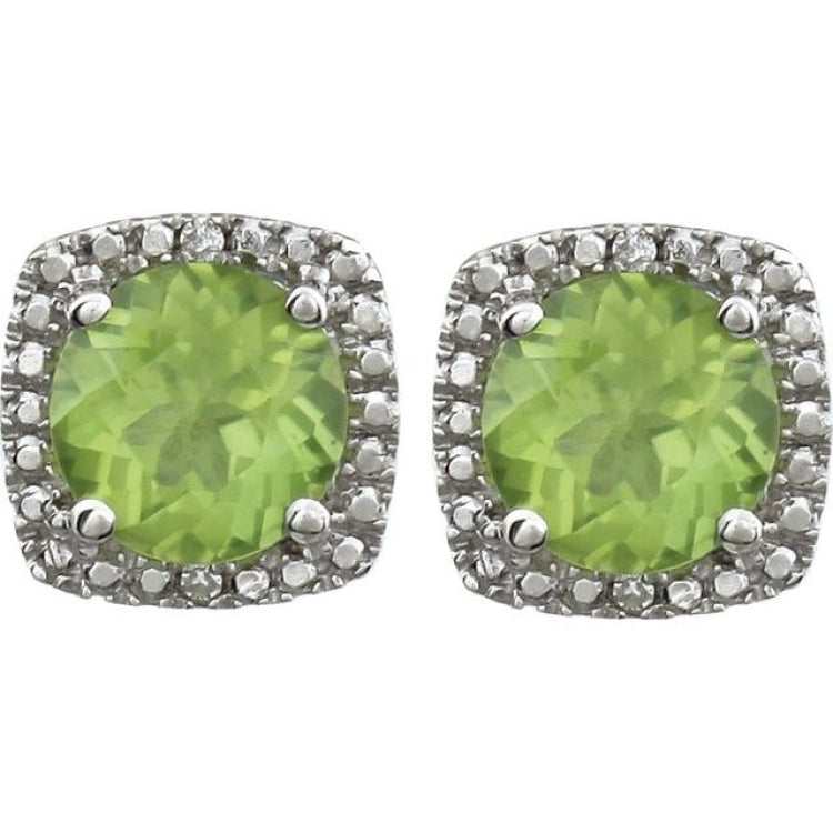 Round 4-Prong Halo-Style Birthstone Stud Earrings