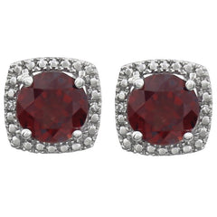 Round 4-Prong Halo-Style Birthstone Stud Earrings