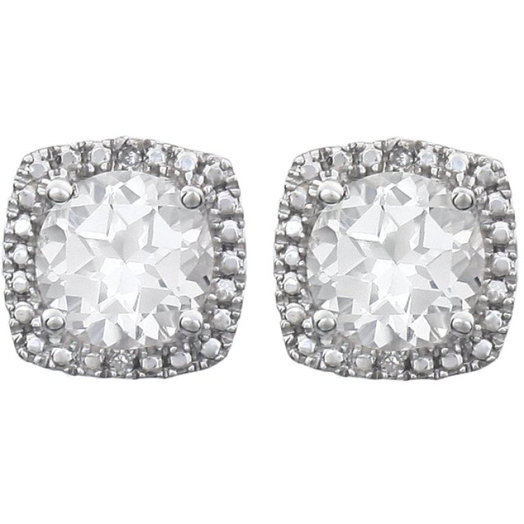 Round 4-Prong Halo-Style Birthstone Stud Earrings