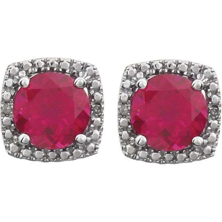 Round 4-Prong Halo-Style Birthstone Stud Earrings