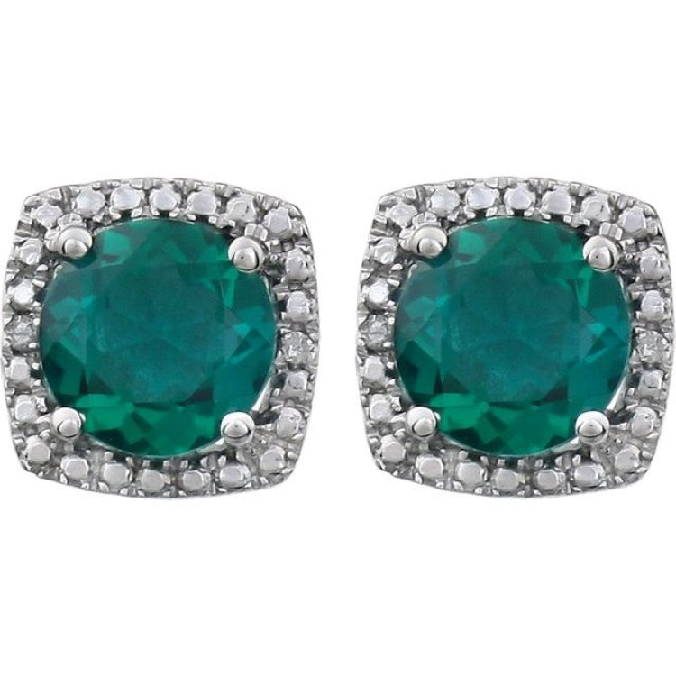 Round 4-Prong Halo-Style Birthstone Stud Earrings