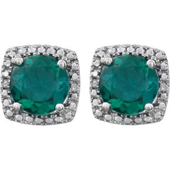 Round 4-Prong Halo-Style Birthstone Stud Earrings