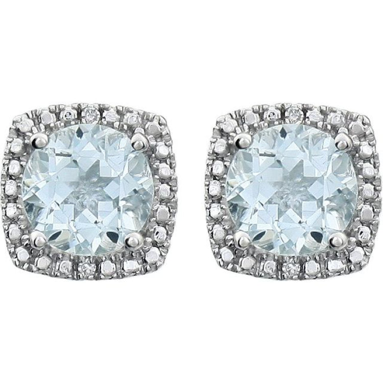 Round 4-Prong Halo-Style Birthstone Stud Earrings